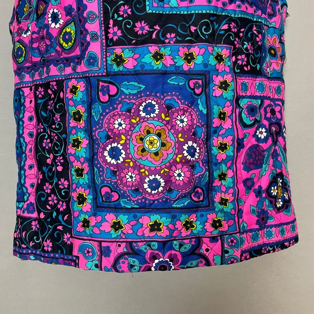 Vintage 70s Top Psychedelic Quilted Sleeveless Patchwork Print Women Boxy Hippie - Picture 4 of 15